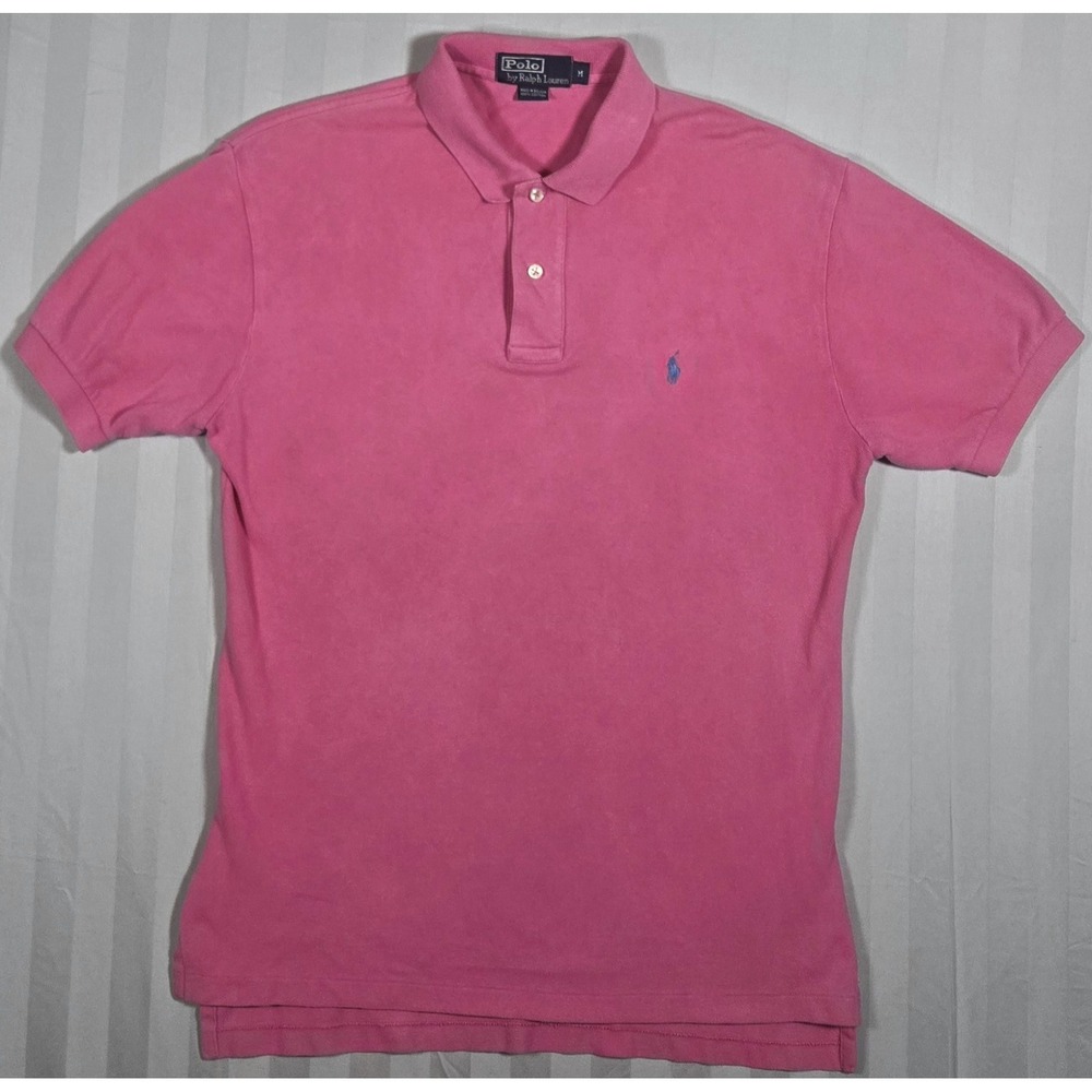 Y2K Polo Ralph Lauren Classic Fit Men's M Pink Blue Pony Short Sleeve